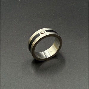 Nautica Ring Silver Tone Black Line Band